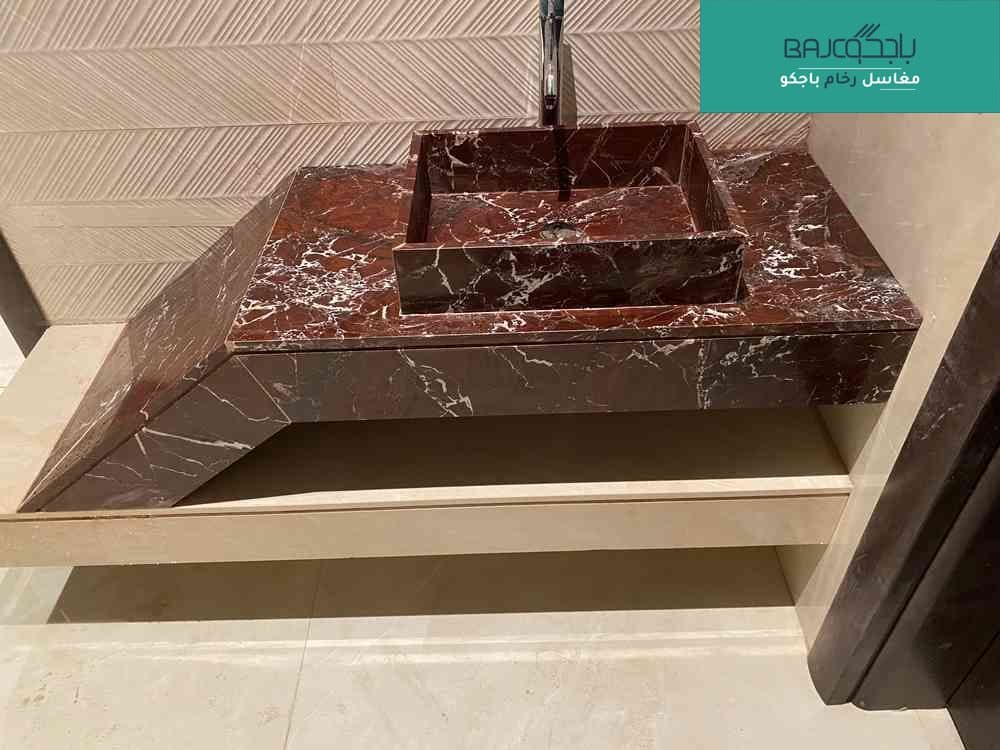 مغسلة رخام روزو ليفانتو مع رف كريم مارفل