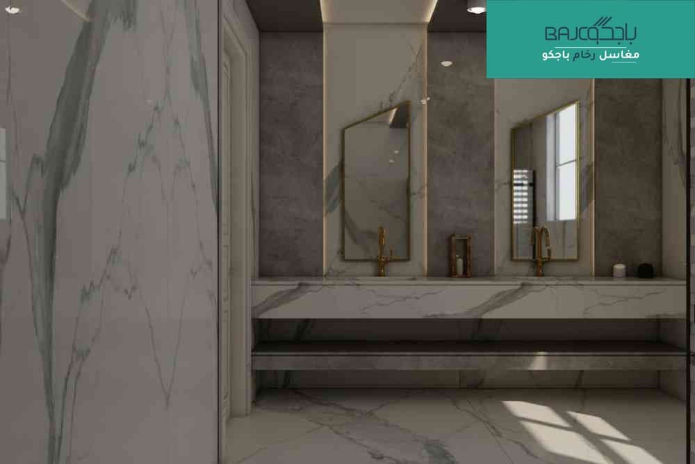 مغسلة رخام ستتواريو إيطالي مع رف رخام تندرا جري